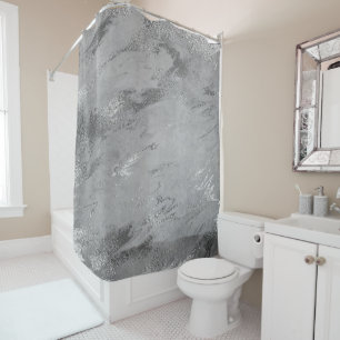 Marble Stone Abstract Silver Grey Metallic Strokes Shower Curtain