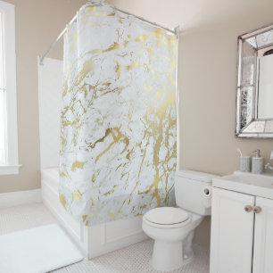 Marble Stone Abstract White Carrara Gold Luxury Shower Curtain
