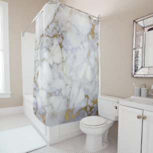 Marble Stone Abstract White Grey Gold Carrara Lux Shower Curtain