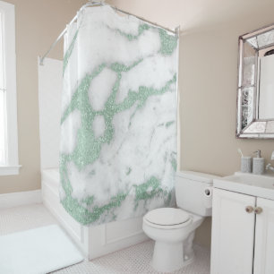 Marble Stone Abstract White Grey Mint Green Pastel Shower Curtain