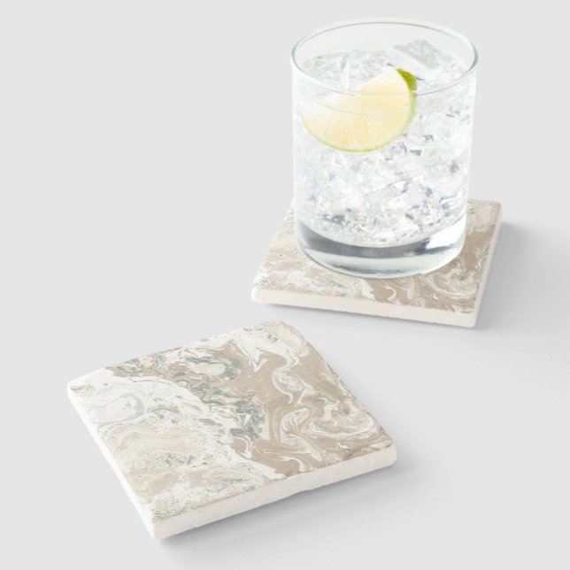 Marble Stone Bright Carrara Beige Ivory Cream Grey Coaster (Side)