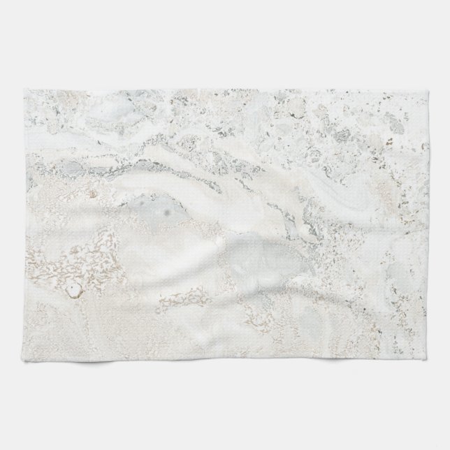Marble Stone Bright Carrara Beige Ivory Grey Tea Towel (Horizontal)