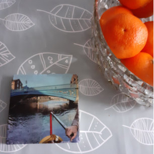 Marble stone canal themed coaster. stone coaster