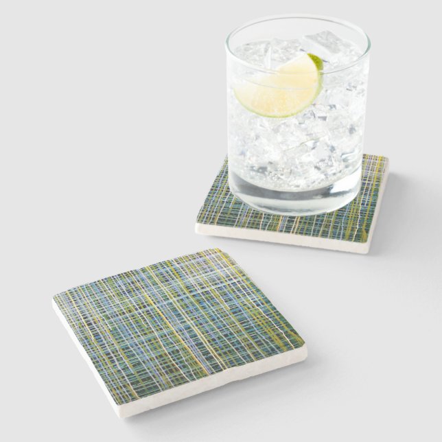 Marble Stone Coaster "Blue Plaid" (Side)