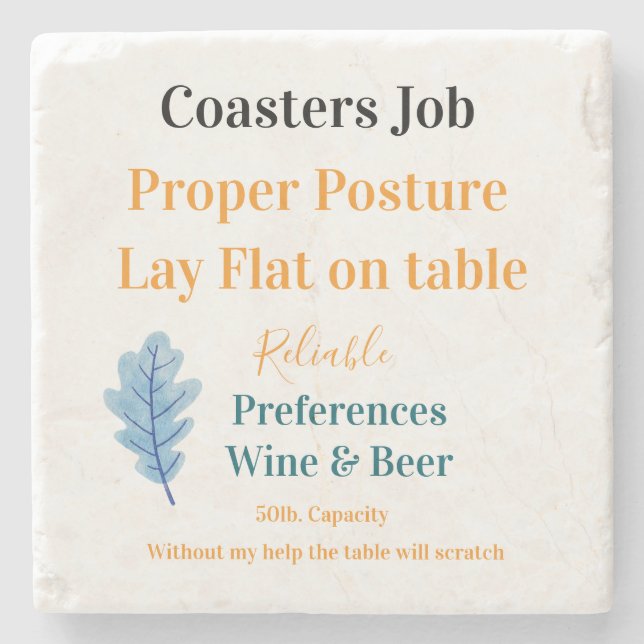 Marble Stone Coaster Job Preferences Wine & Beer (Front)