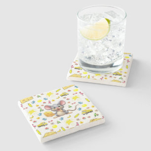 Marble Stone Coaster Mouse Yellow Cheese Cat Stars