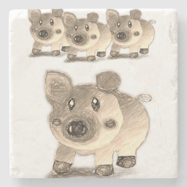 Marble Stone Coaster Pig (Front)
