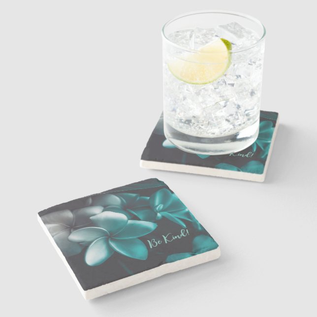 Marble Stone Coaster Teal Flower Design (Side)