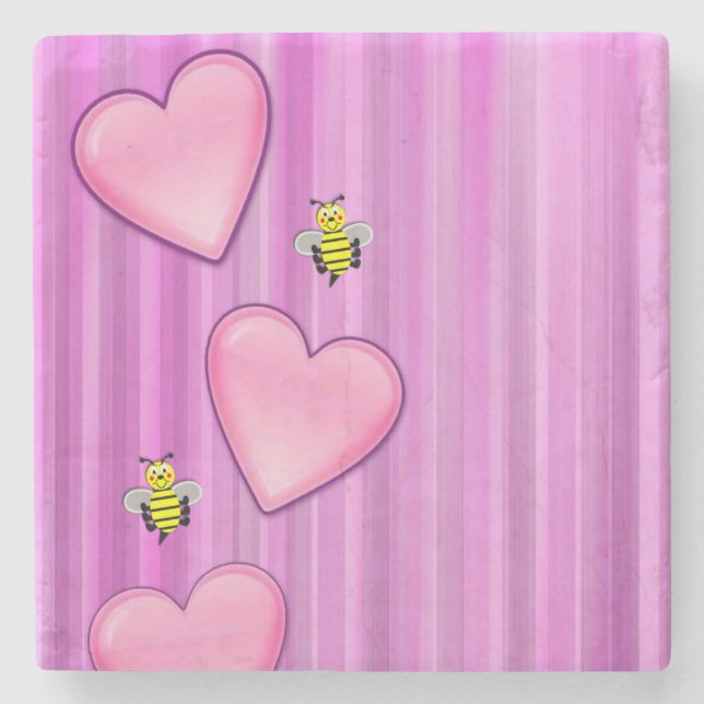Marble Stone Coaster Valentine's Day Bumblebee (Front)