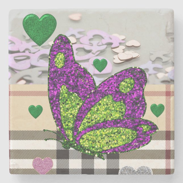 Marble Stone Coaster Valentine's Day Butterfly (Front)