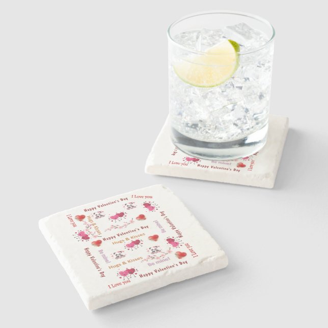 Marble Stone Coaster Valentine's Day Couple Hearts (Side)