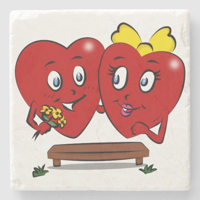 Marble Stone Coaster Valentine's Day Couple Red (Front)