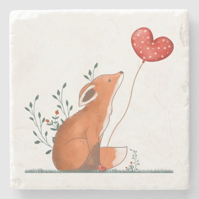 Marble Stone Coaster Valentine's Day Foxy Heart (Front)