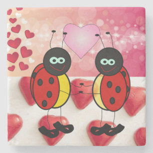 Marble Stone Coaster Valentine's Day Ladybug