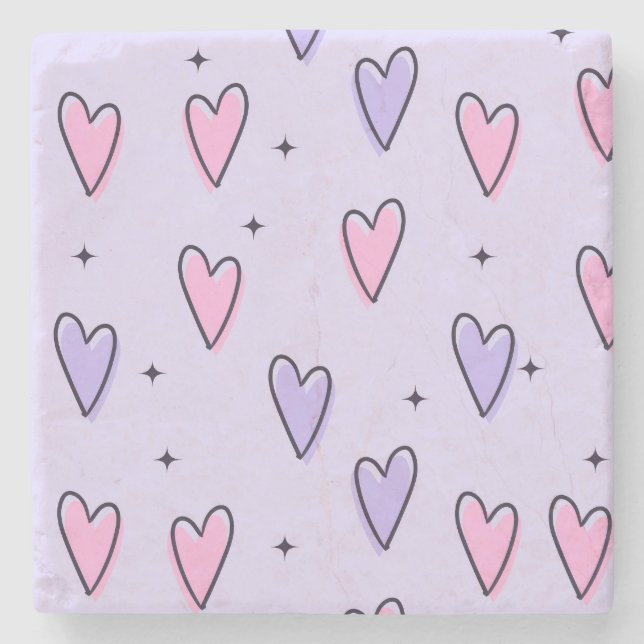 Marble Stone Coaster Valentine's Day Pink Purple  (Front)