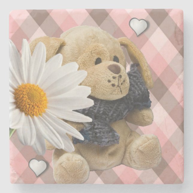 Marble Stone Coaster Valentine's Day Teddy Bear (Front)