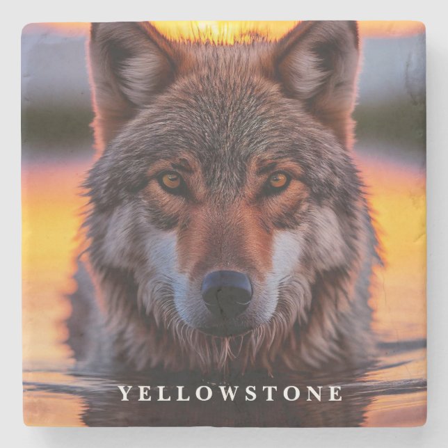 Marble Stone Coaster-Yellowstone Wolf Coaster (Front)