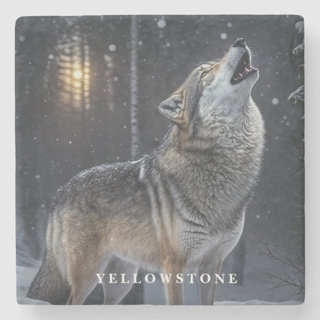 Marble Stone Coaster-Yellowstone Wolf Coaster (Front)