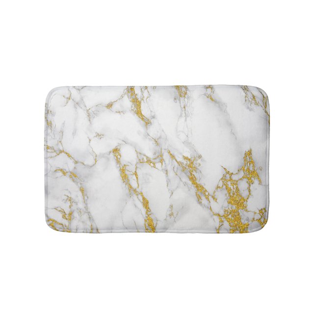 Marble Stone In Grey White & Gold Bath Mat (Front)