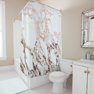 Marble Stone Metallic Copper  White Carrara Grey Shower Curtain