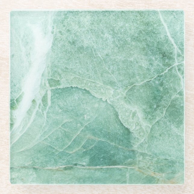 Marble stone pattern, green texture. glass coaster (Front)