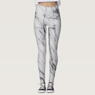 Marble Stone Pattern White Black Abstract Active Leggings