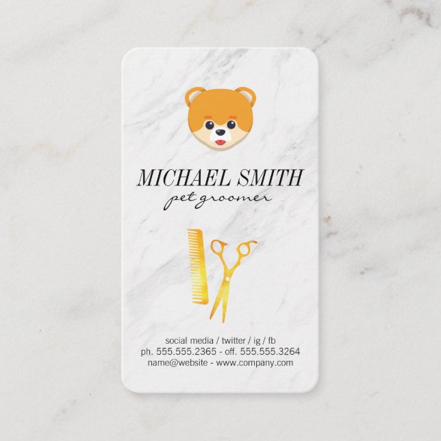 Marble Stone Pet Grooming Dog Icon Business Card (Front)