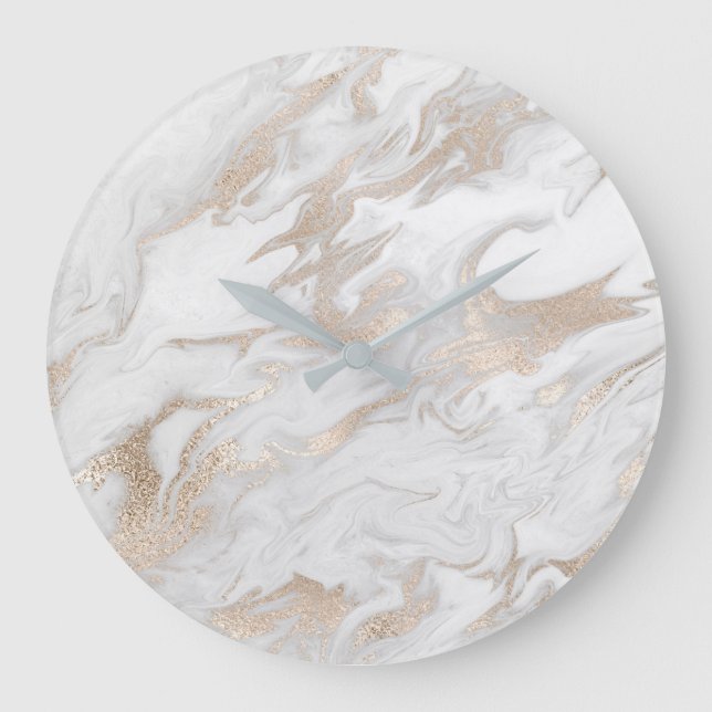 Marble Stone White Gold Beige Ivory Cream Grey Large Clock (Front)