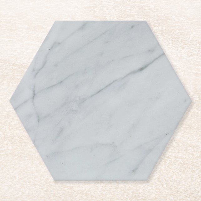 Marble Stone White Hexagon Paper Coaster (Front)