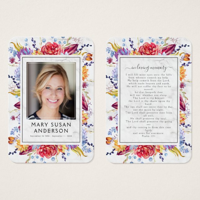 Marble Succulents Photo Memorial Prayer Card (Front & Back)
