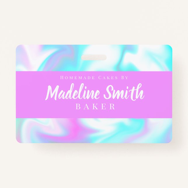 Marble Swirl Abstract Homemade Cake Bakery ID Badge (Front)