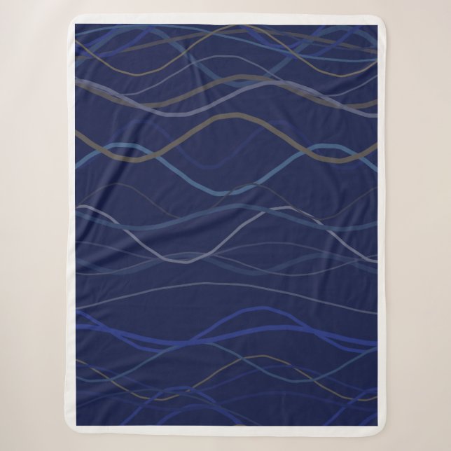Marble Swirl Blue Gold Seamless Pattern Sherpa Blanket (Front)