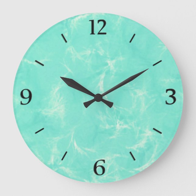 Marble swirl print - aqua blue large clock (Front)