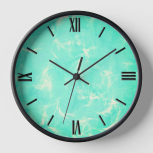 Marble Swirl Print in Soft Aqua and White Framed Clock