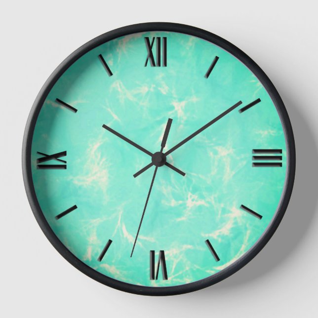 Marble Swirl Print in Soft Aqua and White Framed Clock (Front)