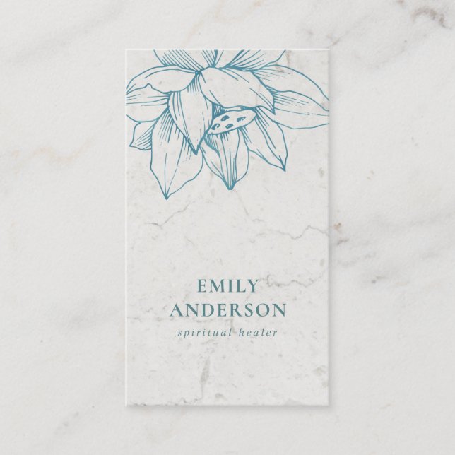 MARBLE TEAL BLUE LOTUS SIMPLE REIKI SPIRITUAL HEAL BUSINESS CARD (Front)