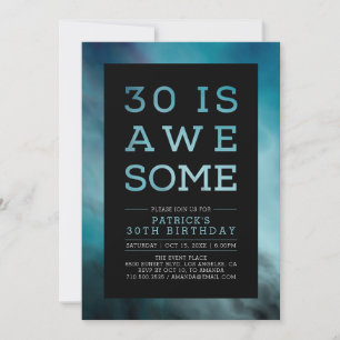 Marble Teal Modern Typography 30th Birthday Party Invitation
