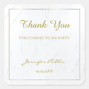 Marble Template Thank You Hand Script Text Gold Square Sticker