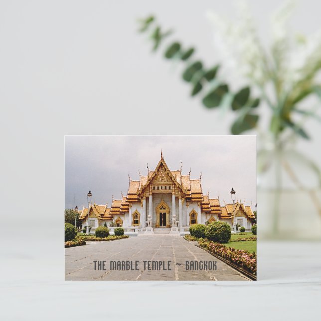 Marble Temple of Gold over Khmer Lion Bangkok Card (Standing Front)