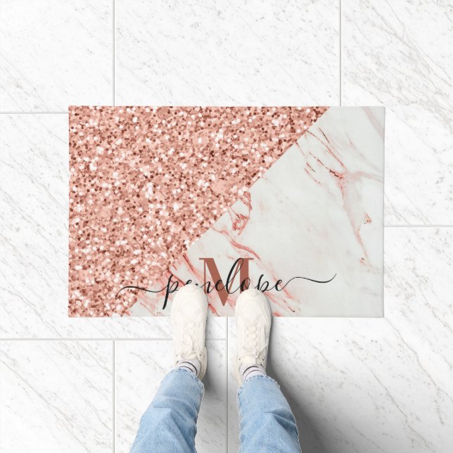 Marble Texture and Rose Glitter Doormat (Indoor)