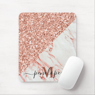 Marble Texture and Rose Glitter Mouse Pad