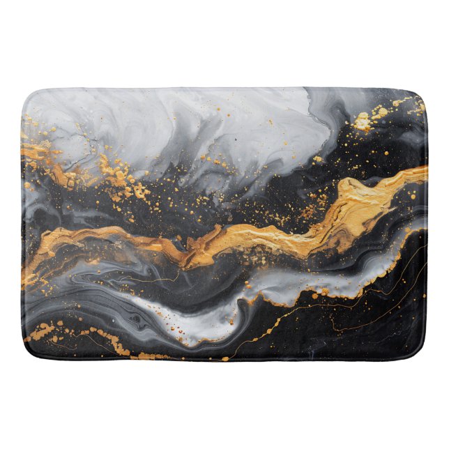 Marble texture black grey gold bath mat (Front)