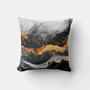 Marble texture black grey gold Throw Pillow