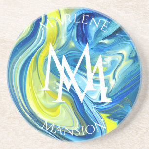 Marble Texture Blue and Yellow Abrasion Coaster