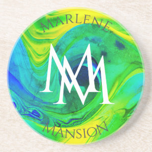 Marble Texture Blue and Yellow Abrasion Coaster