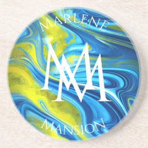Marble Texture Blue and Yellow Abrasion Coaster