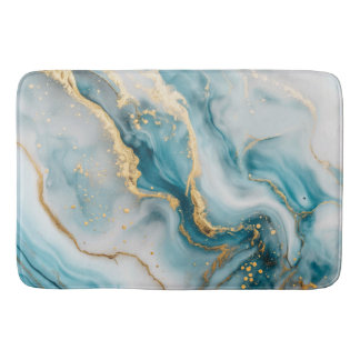 Marble texture blue teal gold bath mat