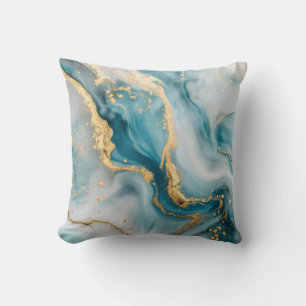 Marble texture blue teal gold Throw Pillow
