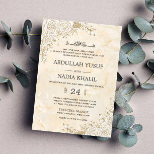 Marble Texture Floral Lace Islamic Muslim Wedding Invitation