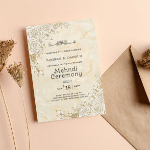 Marble Texture Floral Lace Muslim Mehndi Ceremony Invitation
